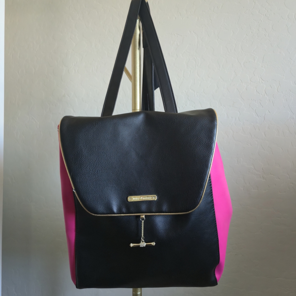 Juicy Couture Black & Hot Pink Backpack Gold Hardware Y2K Logo Bag